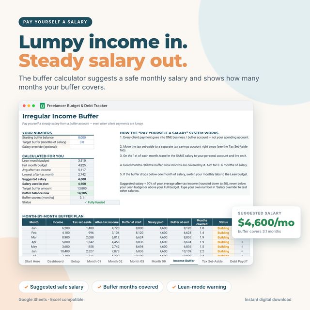 Preview of the Freelancer Budget and Debt Payoff Tracker spreadsheet
